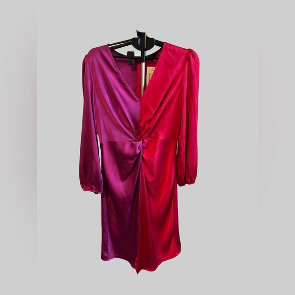 Strut & Bolt Satin Fuchsia Red Color Block Dress - Size L, NWT - Picture 2 of 6